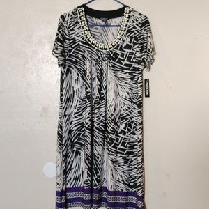 Forever women's petite stripe dress with beads on the neck